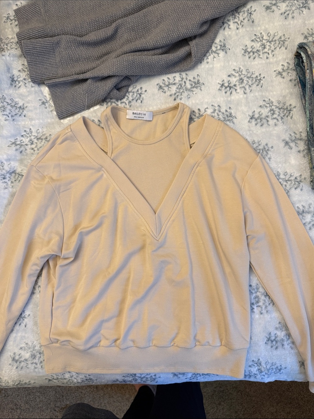 Bailey 44 Beige Deep V-Neck Layered Pullover